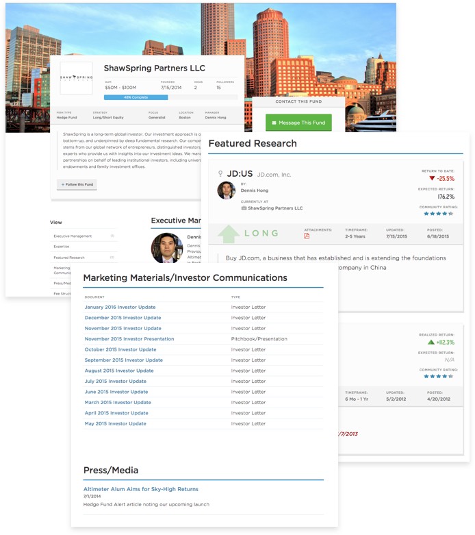 Create the full picture of your fund on SumZero's cap intro platform and access the SumZero network of capital allocators.